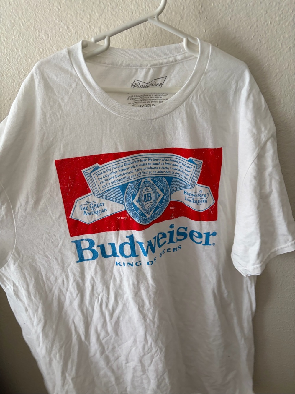 Budweiser White T-Shirt with Red and Blue Logo